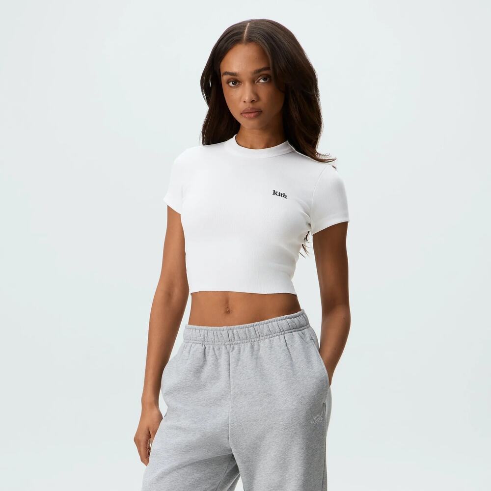 Kith Micro Rib Short Sleeve Cropped Mulberry Tee II White Size XS